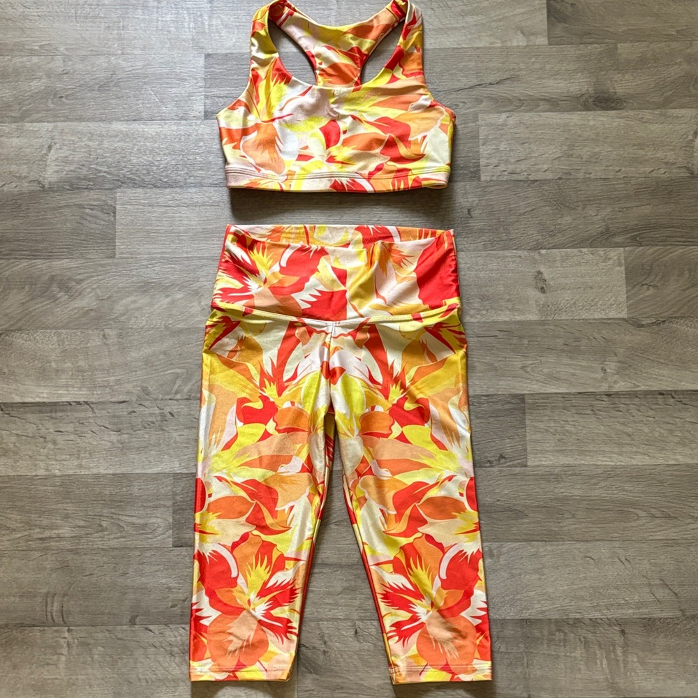 Vibrant Floral Sports Bra and Leggings Set